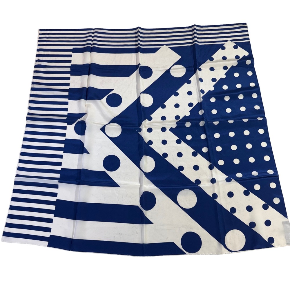 Vintage Casca for Magid Silk Scarf Blue White Geometric Polka Dot 34in